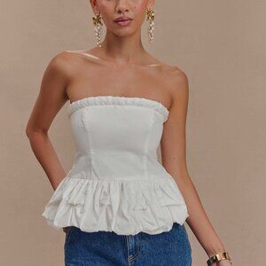 Cora Ruched Strapless Top - White